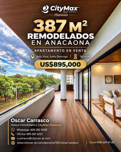 APARTAMENTO REMODELADO DE 387 M² EN VENTA EN AV. ANACAONA