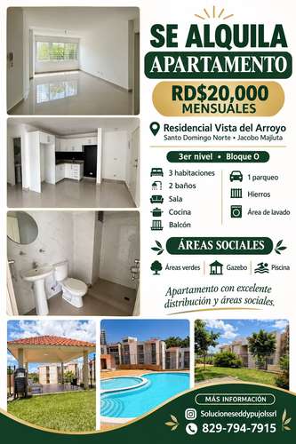 ALQUILO APARTAMENTO EN EL RESIDENCIAL VISTA DEL ARROYO 