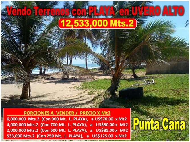 Vendo 12 MILLONES DE Mts.2 CON PLAYA en UVERO ALTO en 4 PORCIONES