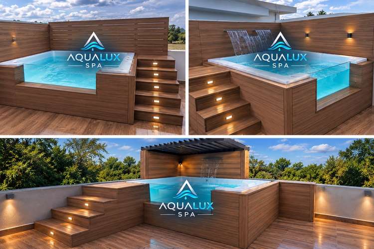 Jacuzzi medida 2x2 con revestimiento en madera sintética 