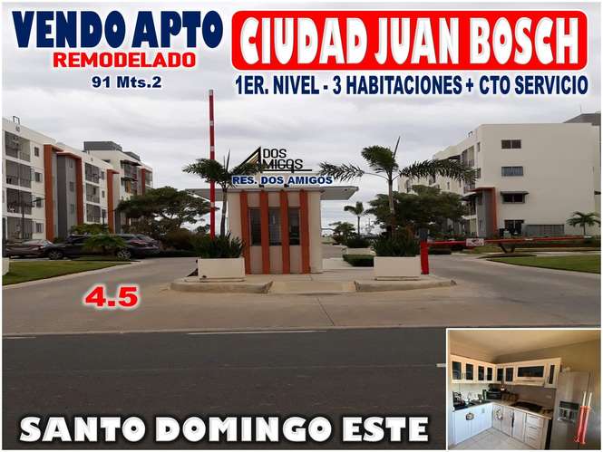 Vendo Apto en OFERTA en CIUDAD JUAN BOSH, 3 HABS., 94 Mts.2, Res. HABITAT UNO, al lado de la ONZA