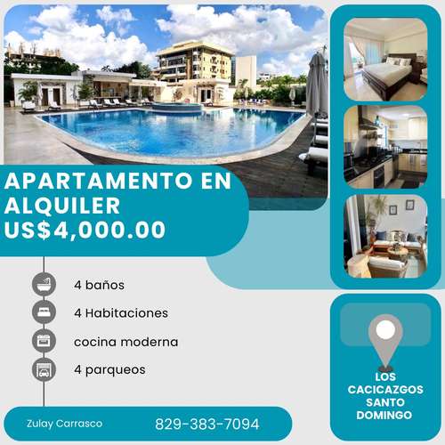 Apartamento de lujo en alquiler, Av. Anacaona, Los Cacicazgos, Santo Domingo