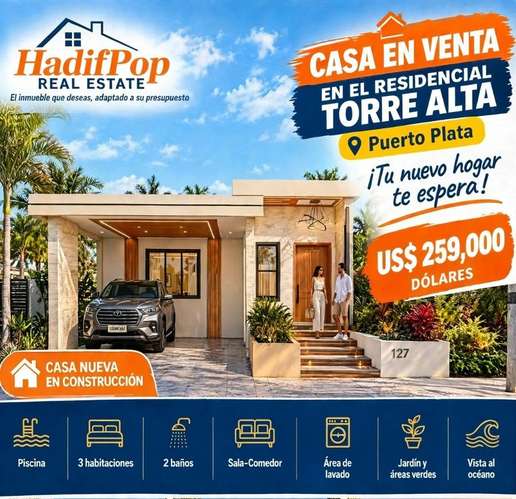 Casa en Venta - En El Residencial TORRE ALTA, Puerto Plata 