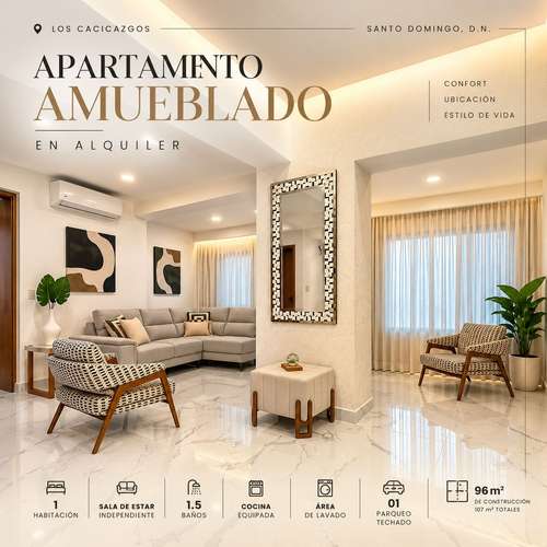Alquiler | 1 Habitación  |Sala de Estar Amplia | Amueblado | Cacicazgos