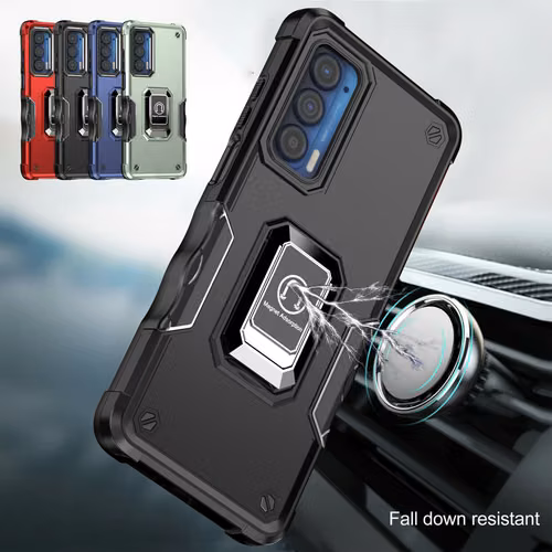 Estuche antigolpes con soporte y anillo magnético para teléfonos Motorola G200 5G