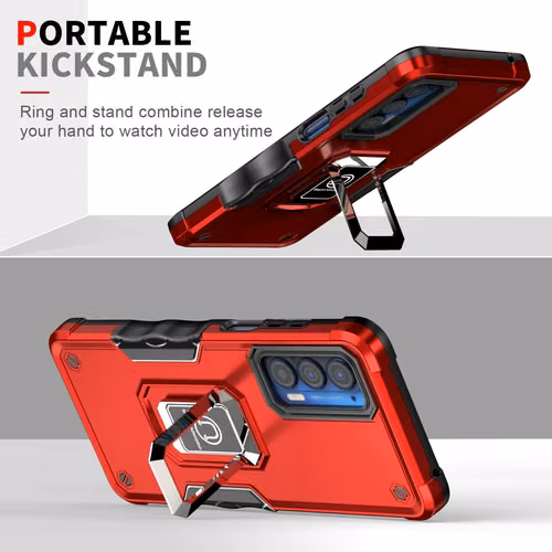 Estuche antigolpes con soporte y anillo magnético para teléfonos Motorola G200 5G