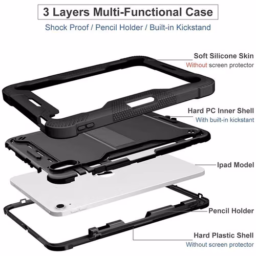 Estuche antigolpes de 3 capas con soporte para iPad 10 de 10.9”