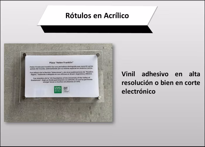 rótulos en acrílico, acrílico transparente y lechoso