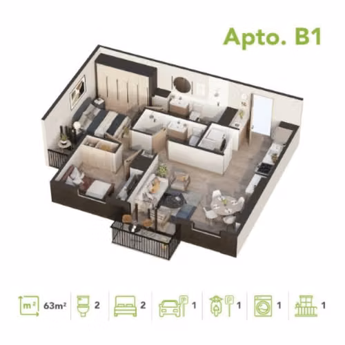 Apartamento en Venta Zona 12 por Atanasio Tzul TIPO B-1 - Imagen 2