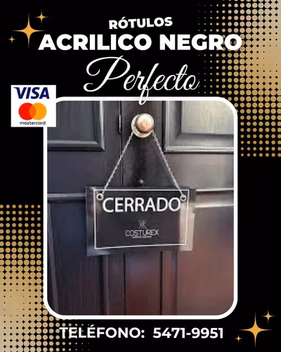 Rótulo de cerrado en acrílico negro