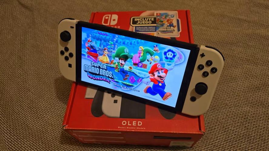 Nintendo Switch OLED White Bundle Super Mario Bros console. Wonder