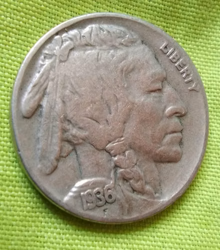 1936 F LIBERTY FIVE CENTS BÚFALO UNITED STATES OF AMÉRICA MONEDA ANTIGUA
