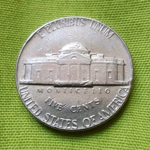 Error * 1975 LIBERTY FIVE CENTS USA JEFFERSON MONEDA ANTIGUA