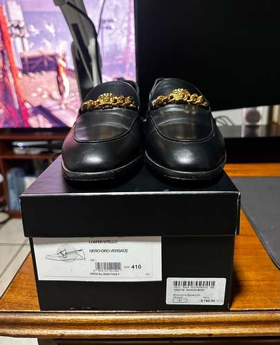 VERSACE Medusa Chain Leather Collapsible-Heel Loafers - Nuevo - Originales - Compra con visa cuotas