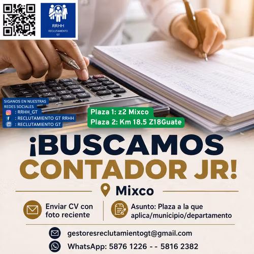 ¿Eres Perito Contador? ¡Estamos contratando Auxiliar Contable en Mixco!
