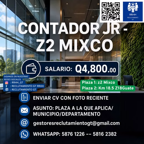 Buscamos Auxiliar Contable con ganas de crecer en Mixco.