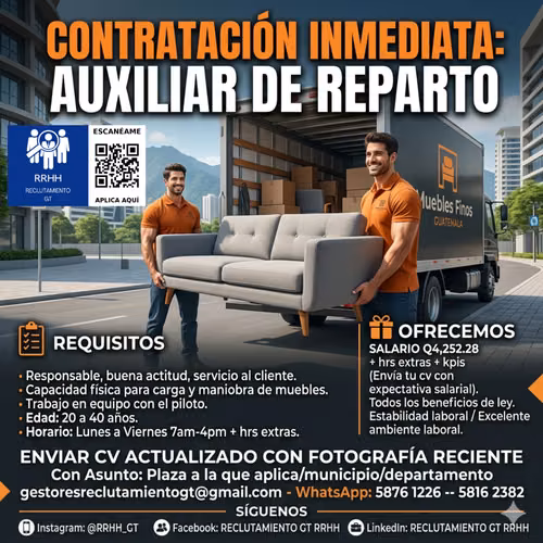 ¡Salario competitivo! Únete a nuestro equipo de reparto. AYUDANTE DE CAMION RUTA