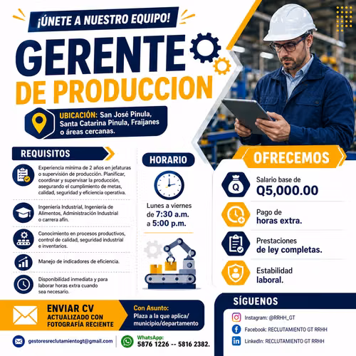 ¡Lidera nuestras líneas de producción! Jefe de Planta (Fraijanes).