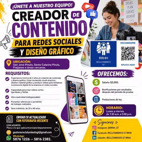 ¡Estabilidad y crecimiento! Plaza de Diseñador/CM en la región. Diseñador grafico