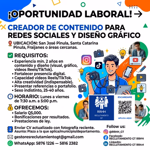 ¡Oportunidad para CM creativos en la región de Santa Rosa! Diseñador grafico  Community Manager