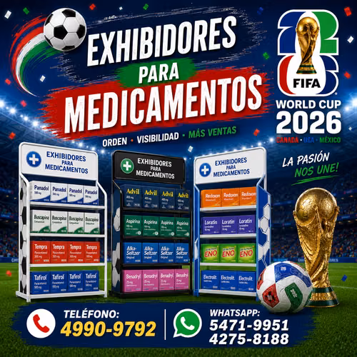 Exhibidores de metal o pvc con rotulación para farmacias