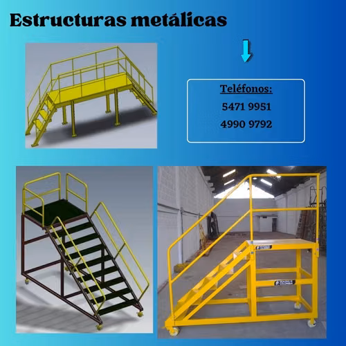 Escaleras o gradas metálicas fijas y movibles