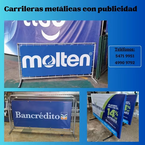 Carrileras metálicas con publicidad impresa