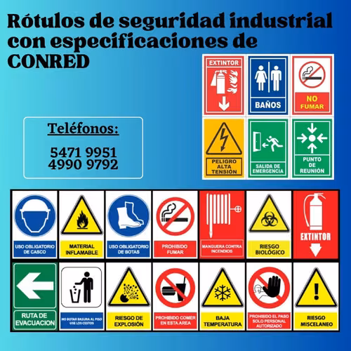 Industrial safety signs with CONRED specifications