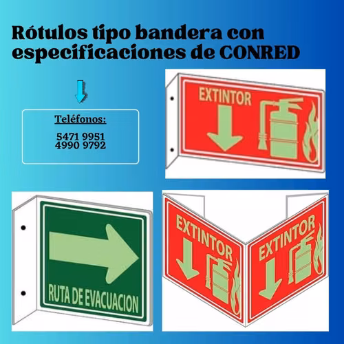 Rótulos tipo bandera con especificaciones de la CONRED