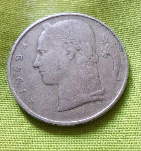 1949 LEOPOLD III BELGIQUE 5 FR MONEDA ANTIGUA ERROR BÉLGICA