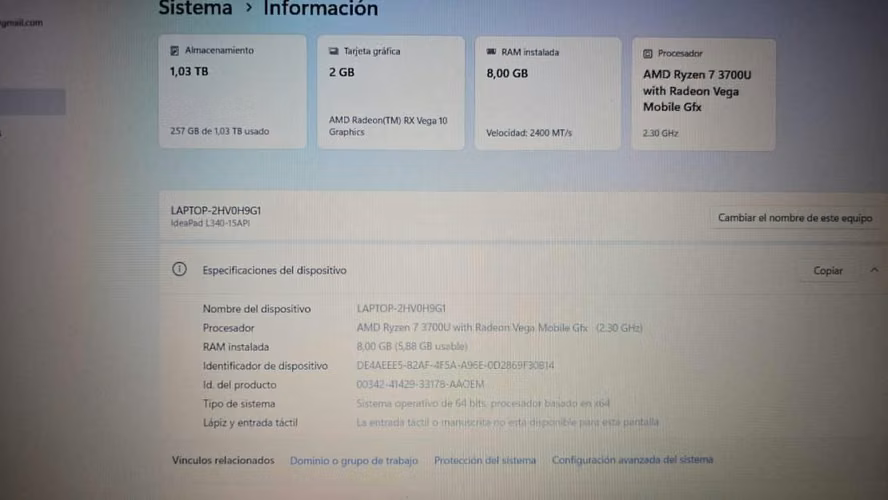 Lenovo IdeaPad L340 Ryzen 7 – SSD + HDD – Excelente funcionamiento