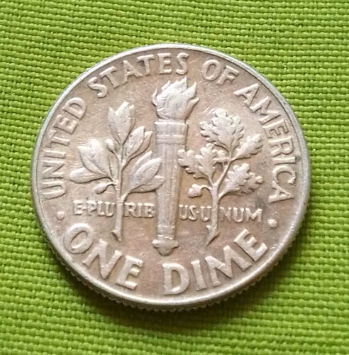 1964 ROOSEVELT USA LIBERTY ONE DIME SILVER PLATA MONEDA, ANTIGUA ERROR