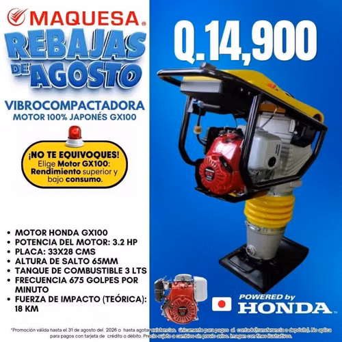 VIBROCOMPACTADORA HONDA CON MOTOR HONADA 100% JAPONES