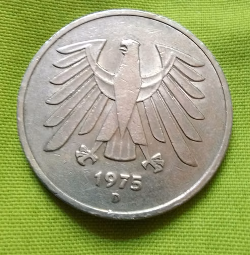 1975 D Múnich ALEMANIA 5 MARK MONEDA ALEMANA ANTIGUA ERROR