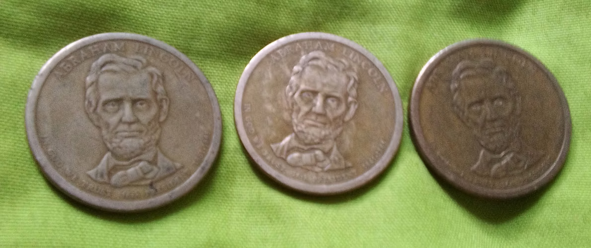 Monedas 1861 ABRAHAM LINCOLN $1 LIBERTY USA 3 MONEDAS ERROR  - Imagen 5