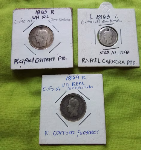 L 1863 R CUÑO DE Guatemala MED RL PLATA SILVER REV. RAFAEL CARRERA MONEDAS ANTIGUAS GUATEMALA 