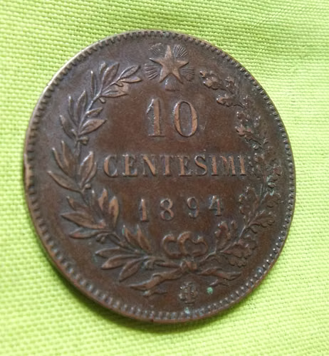 1894 D'ITALIA UMBERTO I R.E. 10 CENTESIMI 132 AÑOS DE ANTIGÜEDAD MONEDA  - Imagen 4