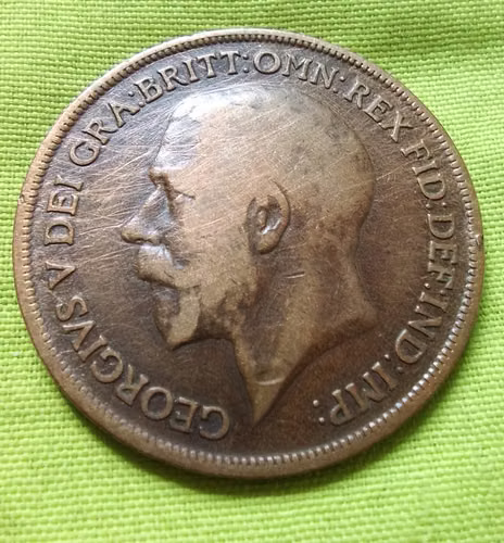 1917 GEORGIVS V ONE PENNY GRAN BRETAÑA MONEDA ANTIGUA  - Imagen 6