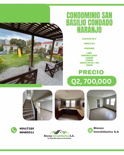 HERMOSA Y AMPLIA CASA EN VENTA EN EL NARANJO CONDOMINIO SAN BASILIO