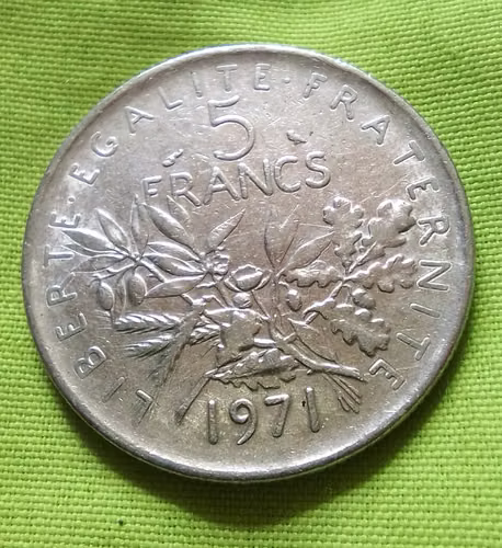 1971 REPUBLIQUE FRANCAISE 5 FRANCS MONEDA ANTIGUA FRANCIA 