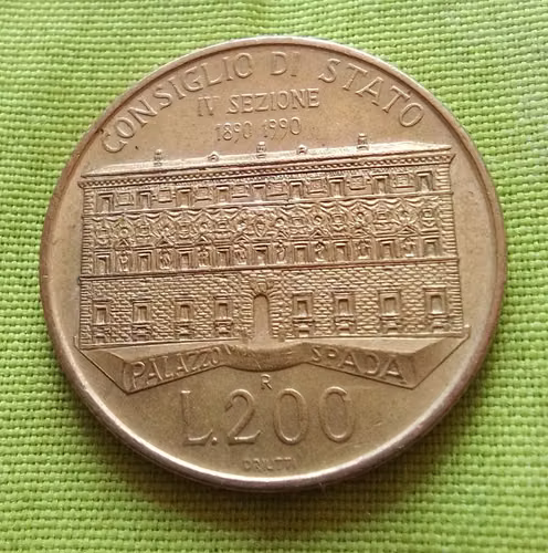 L200 R 1890 FECHA, 1990 REPUBBLICA ITALIANA PALAZZO SPADA MONEDA  - Imagen 5