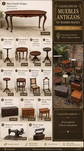 VENDO COLECCIÓN DE MUEBLES DE CEDRO Y PIEZAS ANTIGUAS DE EBANISTERÍA