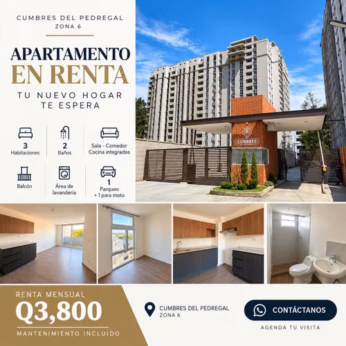  ¡APARTAMENTO EN RENTA | 3 HAB | EN CUMBRES DEL PEDREGAL, ZONA 6!