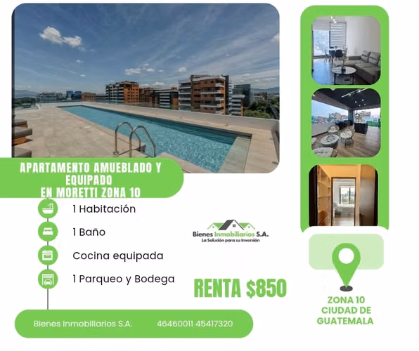 APARTAMENTO EN RENTA EN ZONA 10 EDIFICIO MORETTI 