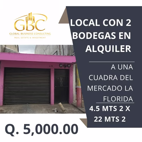 Local con 2 bodegas en renta a pocos metros del Mercado La Florida