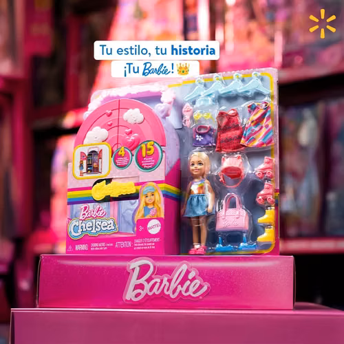 Muñeca Barbie Chelsea y set de juego con armario, ropa y accesorios (17 piezas)