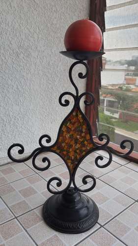 Portavela decorativo de hierro forjado, estilo mosaico en perfecto estado, 1 vela incluida 
