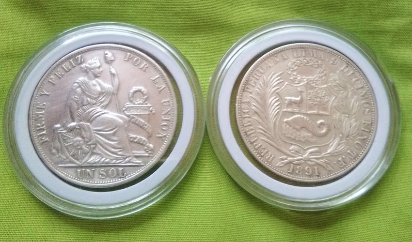 1891 LIBERTAD PERÚ MONEDAS PLATA SILVER REPÚBLICA PERUANA UN SOL MONEDAS ANTIGUAS  - Imagen 8