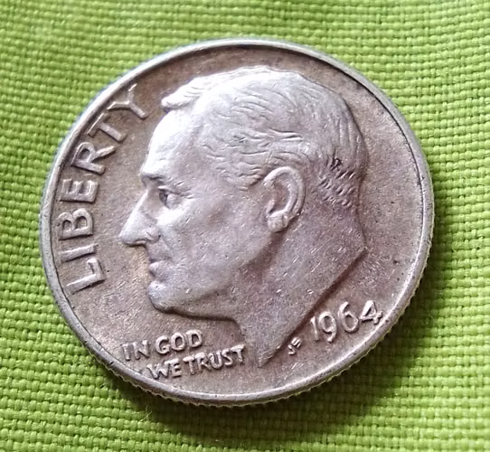 1964 LIBERTY ONE DIME USA PLATA 90% ROOSEVELT MONEDA ANTIGUA  - Imagen 5