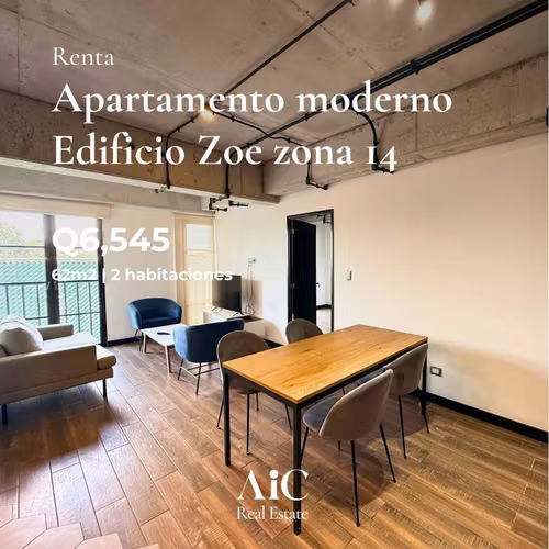 APARTAMENTO MODERNO  2 HABITACIONES ZONA 14 EDIF. ZOE
